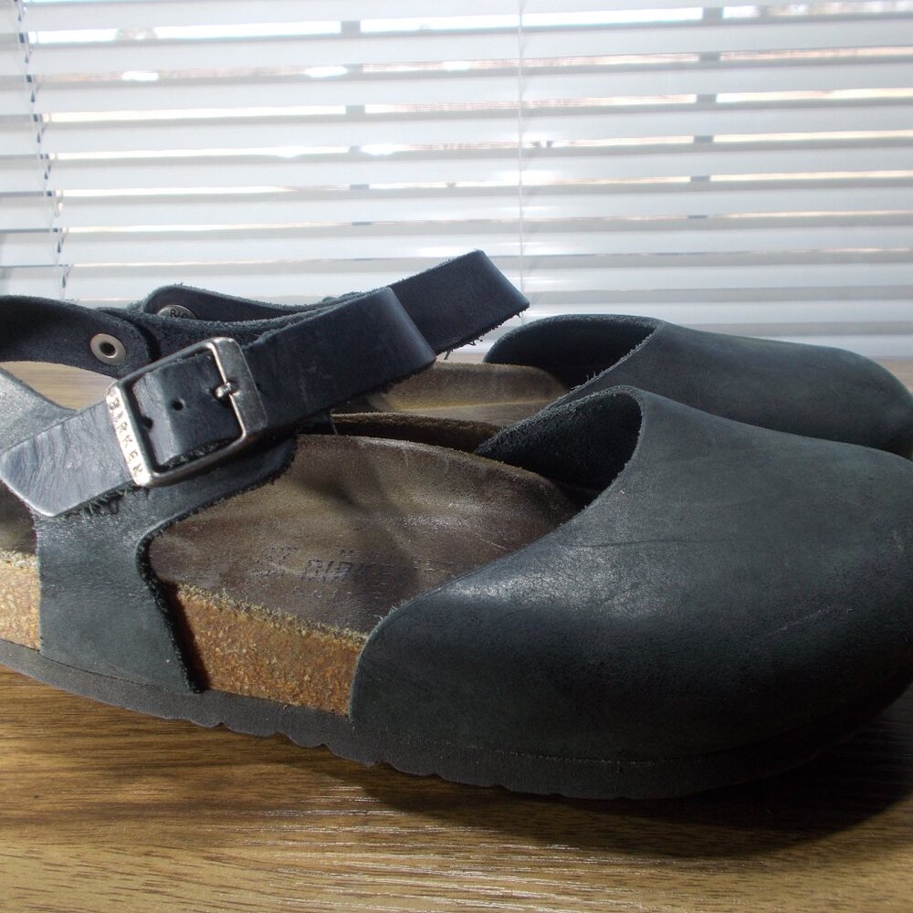 Birkenstock Black Leather Clogs with Buckle